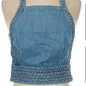 MAEVE Denim halter top with braided trim. 100% cotton. #Boho #Cottage #Romantic